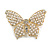 Large Faux Pearl Bead Clear Crystal Butterfly Brooch in Gold Tone - 70mm Across - view 2