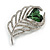 Exotic Clear/ Green Crystal Peacock Feather Brooch in Silver Tone - 50mm Long