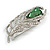 Exotic Clear/ Green Crystal Peacock Feather Brooch in Silver Tone - 50mm Long - view 5