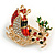 Gold Tone Red/ Green Enamel Crystal Christmas Sleigh Brooch - 45mm Across - view 4