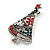 Holly Jolly Red/Green/Clear Crystals Christmas Tree Brooch In Aged Silver Tone - 45mm Tall - view 5