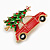 Red Enamel Car with Xmas Tree Christmas Brooch in Gold Tone - 35mm Across - view 2