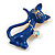 Lucky Blue Enamel Cat Brooch in Gold Tone - 50mm Tall - view 2