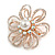 Open Ab/ Clear Crystal Flower Brooch in Gold Tone - 50mm Diameter - view 2