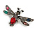 Funky Multicoloured Crystal Fly Insect Brooch in Aged Silver Tone - 50mm Across - view 2
