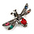 Funky Multicoloured Crystal Fly Insect Brooch in Aged Silver Tone - 50mm Across - view 6