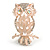 Peach Pink Acrylic Bead Clear Crystal Owl Brooch in Rose Gold Tone - 55mm Tall