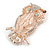 Peach Pink Acrylic Bead Clear Crystal Owl Brooch in Rose Gold Tone - 55mm Tall - view 2
