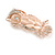 Peach Pink Acrylic Bead Clear Crystal Owl Brooch in Rose Gold Tone - 55mm Tall - view 4