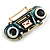 Retro Style Tape Recorder Quirky Brooch in Gold Tone - 40mm Across - view 2