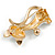 White Enamel Cat Brooch in Gold Tone - 50mm Tall - view 5