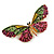 Large Multicoloured Crystal Butterfly Brooch In Gold Tone - 80mm Across - view 2