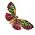 Large Multicoloured Crystal Butterfly Brooch In Gold Tone - 80mm Across - view 5
