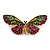 Large Multicoloured Crystal Butterfly Brooch In Gold Tone - 80mm Across - view 7