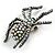 Ab/ Clear Spider Brooch in Aged Silver Tone - 50mm Tall - view 6