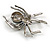 Ab/ Clear Spider Brooch in Aged Silver Tone - 50mm Tall - view 5