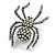 Ab/ Clear Spider Brooch in Aged Silver Tone - 50mm Tall - view 2