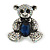 Cute AB/ Dark Blue Crystal Teddy Bear Brooch/ Pendant in Aged Silver Tone - 45mm Tall - view 2