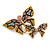 Statement Multicoloured Crystal Double Butterfly Brooch in Gold Tone - 45mm Across - view 4