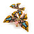 Statement Multicoloured Crystal Double Butterfly Brooch in Gold Tone - 45mm Across - view 5