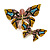 Statement Multicoloured Crystal Double Butterfly Brooch in Gold Tone - 45mm Across - view 2