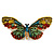 Oversized Multicoloured Crystal Butterfly Brooch In Gold Tone - 80mm Across