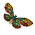 Oversized Multicoloured Crystal Butterfly Brooch In Gold Tone - 80mm Across - view 7