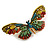 Oversized Multicoloured Crystal Butterfly Brooch In Gold Tone - 80mm Across - view 2
