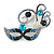 Statement Blue/Clear Crystal Carnival Mask Brooch in Silver Tone - 70mm Across