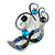 Statement Blue/Clear Crystal Carnival Mask Brooch in Silver Tone - 70mm Across - view 4