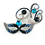 Statement Blue/Clear Crystal Carnival Mask Brooch in Silver Tone - 70mm Across - view 2