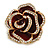Dark Red Enamel Crystal Rose Flower Brooch in Gold Tone - 30mm Diameter - view 5