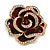 Dark Red Enamel Crystal Rose Flower Brooch in Gold Tone - 30mm Diameter - view 2