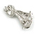 Clear Crystal Puppy Dog Brooch in Silver Tone - 40mm Tall - view 4