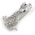 Clear Crystal Puppy Dog Brooch in Silver Tone - 40mm Tall - view 5