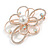 Assymetrical Open Ab/ Clear Crystal Flower Brooch in Rose Gold Tone - 55mm Across - view 2