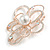 Assymetrical Open Ab/ Clear Crystal Flower Brooch in Rose Gold Tone - 55mm Across - view 4