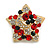 Red/Green/Clear Crystal Christmas Star and Crescent Brooch In Gold Tone - 35mm Across