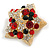 Red/Green/Clear Crystal Christmas Star and Crescent Brooch In Gold Tone - 35mm Across - view 2