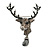 Statement Grey Coloured Crystal Stags Head Brooch/ Pendant In Aged Silver Tone - 70mm Tall - view 2