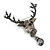 Statement Grey Coloured Crystal Stags Head Brooch/ Pendant In Aged Silver Tone - 70mm Tall - view 5