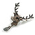 Statement Grey Coloured Crystal Stags Head Brooch/ Pendant In Aged Silver Tone - 70mm Tall - view 6