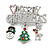 Holiday Enamel Crystas Charm Merry Christmas Xmas Festive Brooch Pin In Silver Tone - 50mm Across
