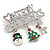 Holiday Enamel Crystas Charm Merry Christmas Xmas Festive Brooch Pin In Silver Tone - 50mm Across - view 2