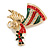 Beautiful Guardian Angel Clear/ Green/ Red Crystal Brooch In Gold Tone Xmas Christmas - 45mm L - view 4