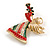 Beautiful Guardian Angel Clear/ Green/ Red Crystal Brooch In Gold Tone Xmas Christmas - 45mm L - view 2