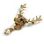 Statement Ab/Topaz Coloured Austrian Crystal Stags Head Brooch/ Pendant In Aged Gold Tone - 70mm Length - view 4
