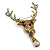 Statement Ab/Topaz Coloured Austrian Crystal Stags Head Brooch/ Pendant In Aged Gold Tone - 70mm Length - view 2