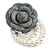 Large Grey Layered Felt Fabric Rose Flower with White Faux Pearl Beaded Dangle Brooch/65mm Diameter/10.5cm Total Drop - view 2