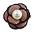55mm Layered Dusty Pink Fabric with Cream Faux Pearl Bead Flower Brooch/ Clip